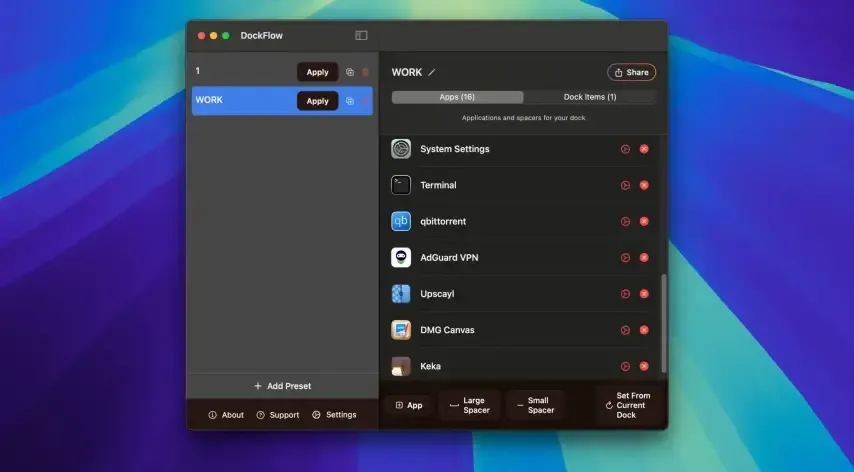 DockFlow v1.58 一款程序坞工作区切换工具