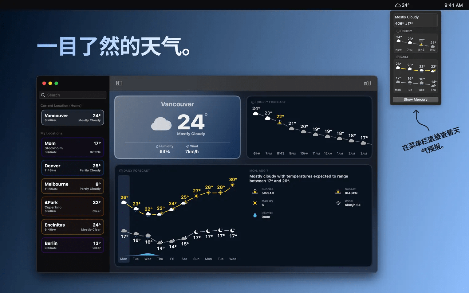 Mercury Weather for Mac v3.2.1 天气应用 Mercury Weather for Mac v3.2.1 天气应用